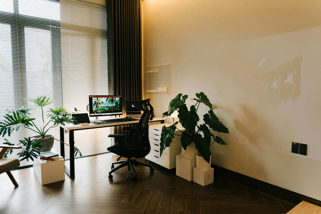 Pairing blinds and curtains together for a designer look in a home office