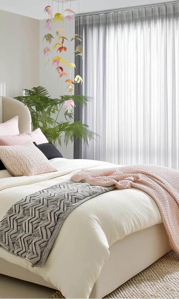 Grey Vertisheers Fitted in a Large Bedroom WIndow
