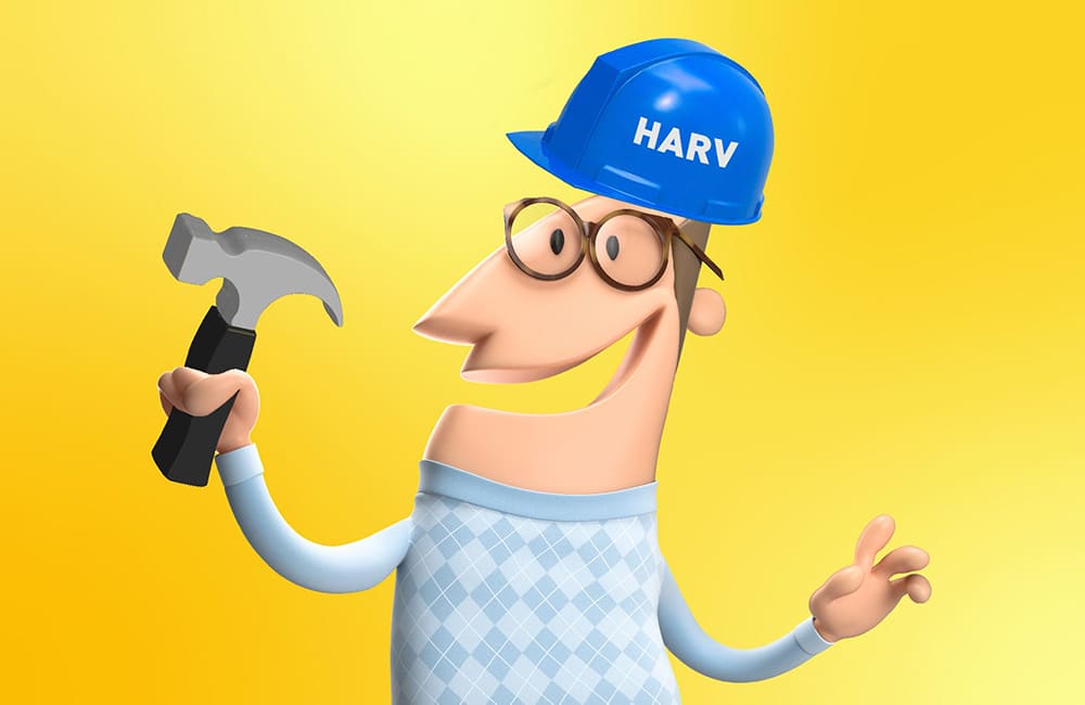 Cartoon character with glasses and blue hard hat holding a hammer, symbolizing DIY home improvement projects.