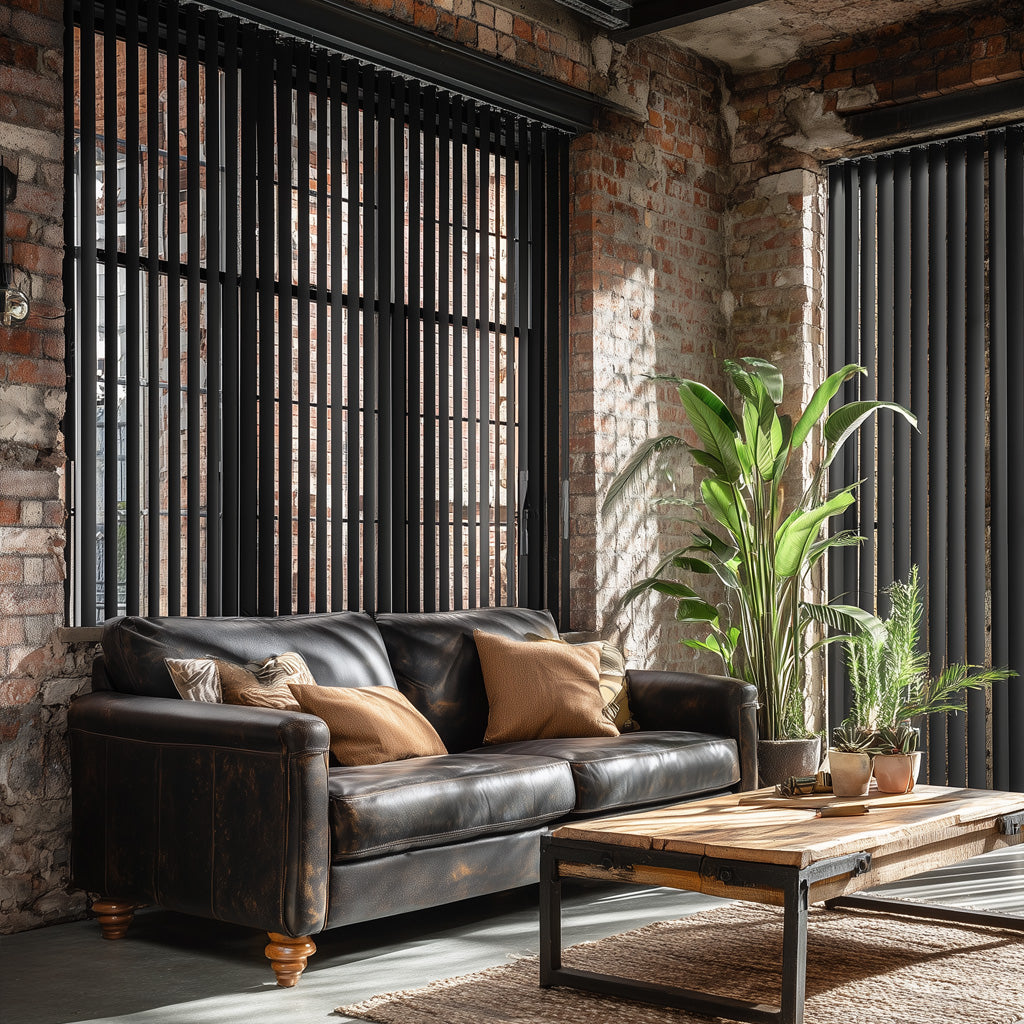 Black Vertical Blinds Rustic Interior