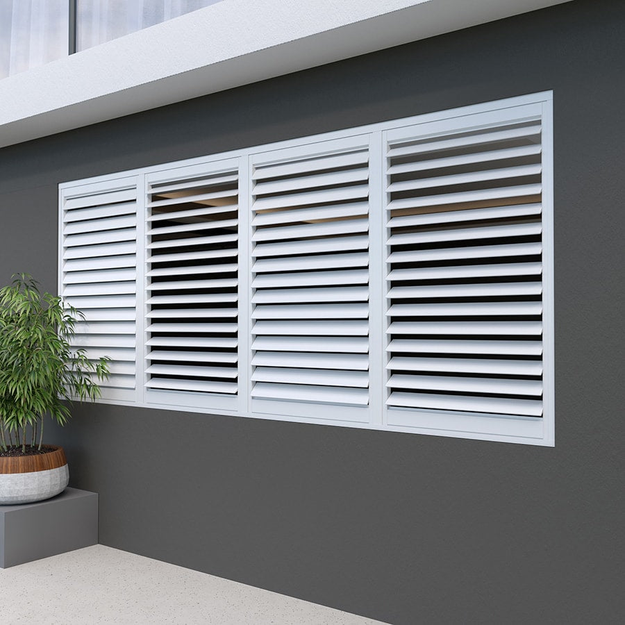 Aluminium White Gloss Outdoor Shutters – Half Price Blinds